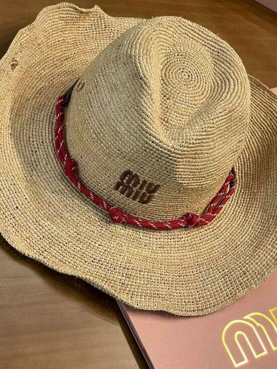 ?????? Natural raffia woven wide-brimmed straw hat main image 6